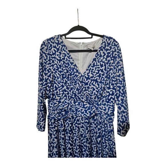 CHRISTOPHER & BANKS Blue White Printed Midi Ruched Waist Dress - Size XL - Picture 4 of 12
